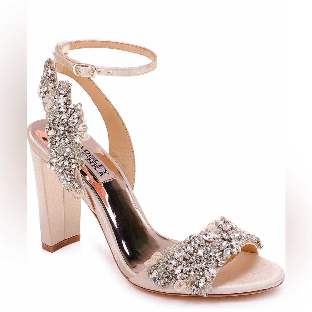 Badgley Mischka Libby Embellish Ankle-Wrap High-Heel Sandals | Ivory | Size 6.5